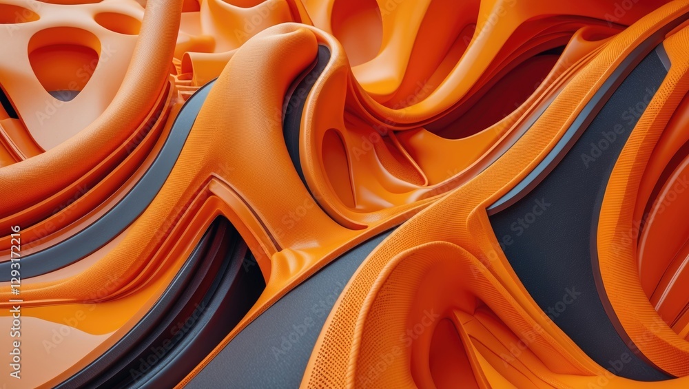 Poster abstract orange rubber texture with smooth curves and waves showcasing architectural design elements