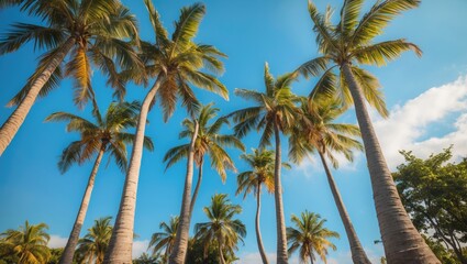 Fototapeta premium Tropical Palm Trees Against a Clear Blue Sky Creating Ideal Space for Text or Graphic Overlay