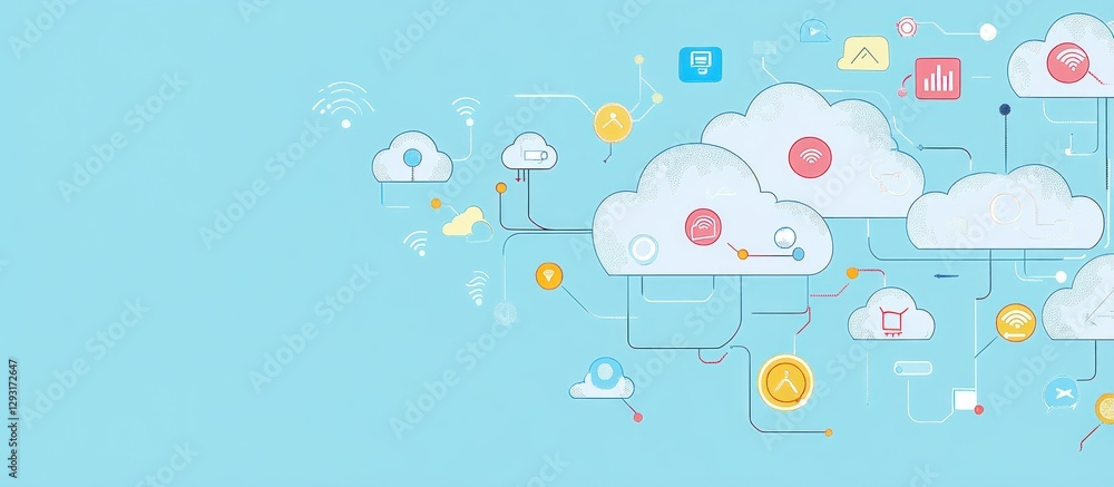 Poster abstract cloud computing network connection with various modern icons