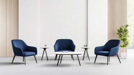 Obraz premium Modern Interior Design with Stylish Blue Chairs and Coffee Table