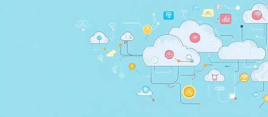 Abstract Cloud Computing Network Connection With Various Modern Icons