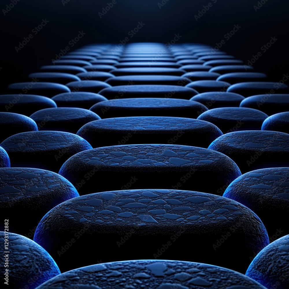 Poster abstract view of a blue futuristic surface with rounded shapes and depth.