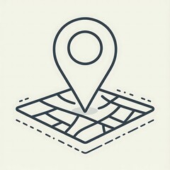 Black and white outline icon of a map pin on a grid map, symbolizing location, navigation, and direction.