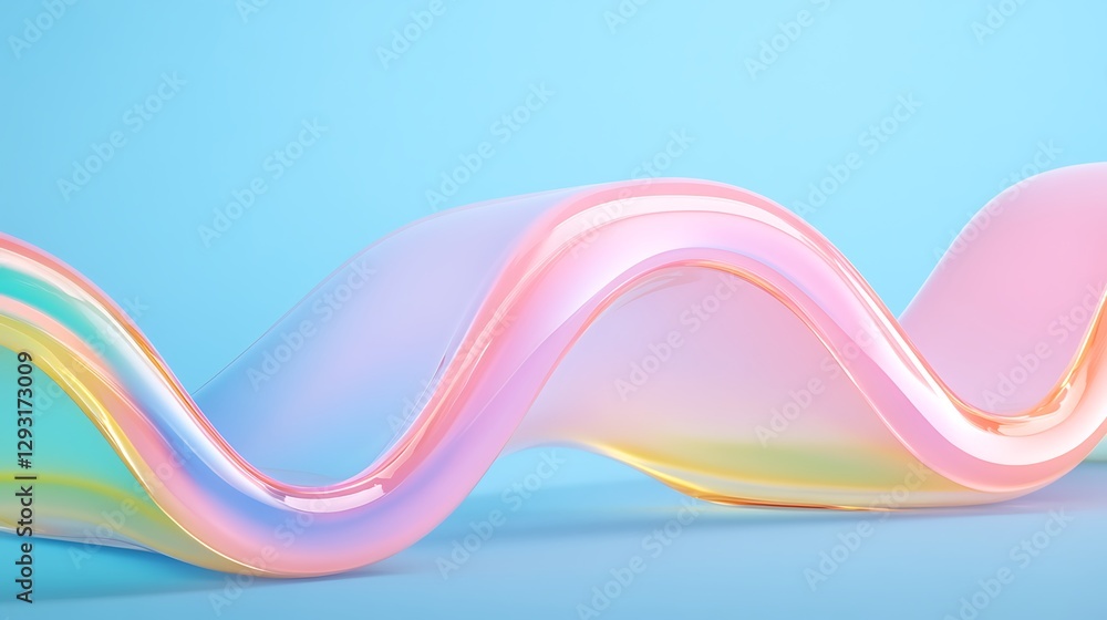 Poster colorful abstract wave design with smooth shapes on a soft blue background for creative projects