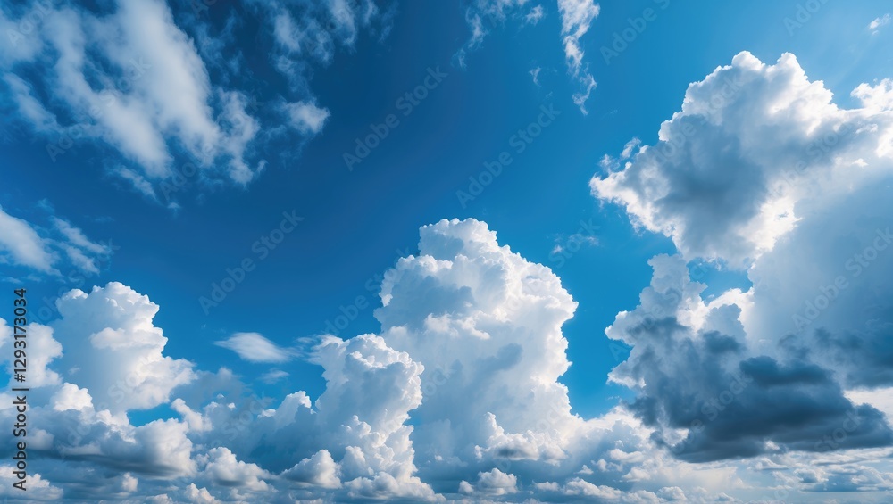 Aufkleber expansive blue sky filled with fluffy white clouds creating a serene and dreamy atmosphere for backg