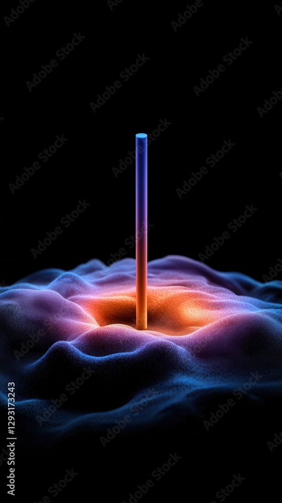 Poster abstract visualization of energy emanating from a central pole in vivid colors.