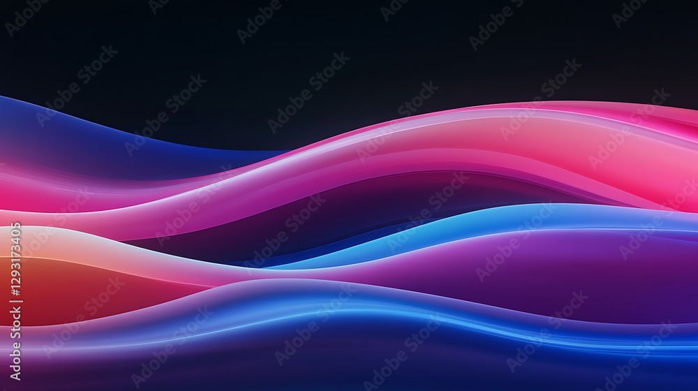 Poster colorful abstract waves in smooth flowing motion against a dark background for creative projects and