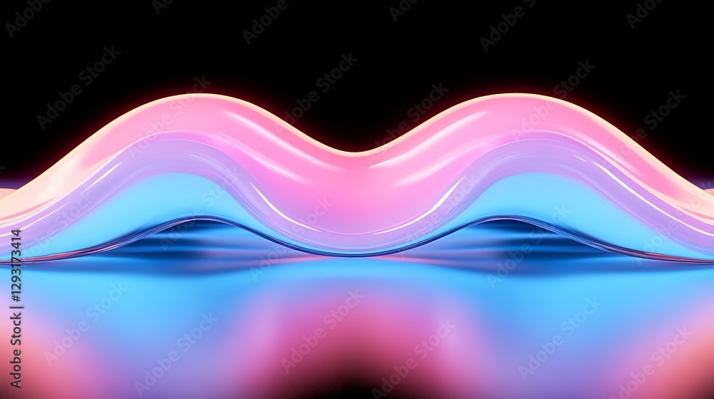 Poster colorful abstract waves in smooth gradient with reflection on glossy surface for creative background