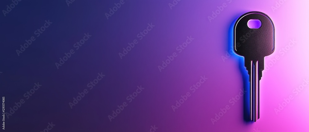 Poster an abstract representation of a key against a vibrant gradient background.