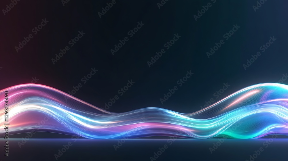 Poster colorful flowing light waves on a dark background creating a smooth and vibrant abstract design