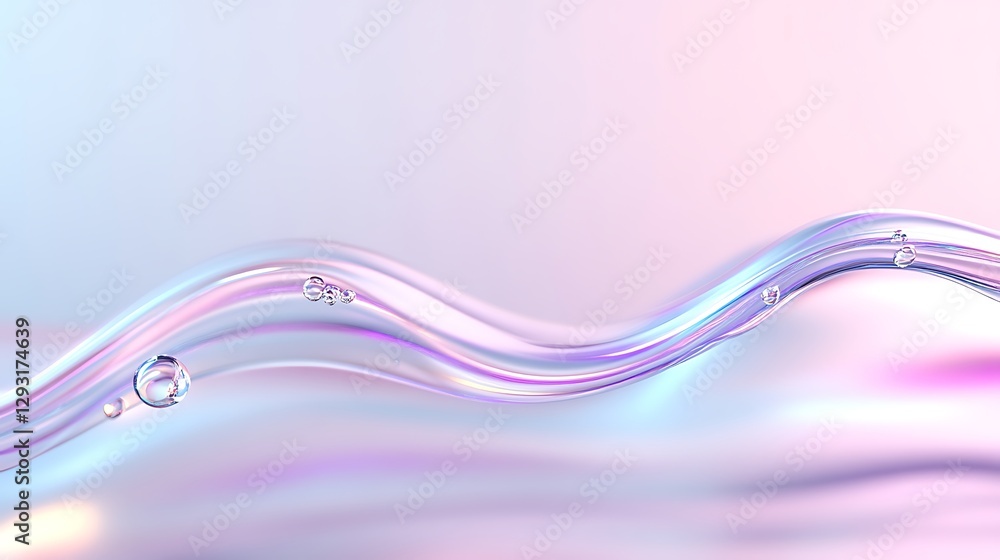 Poster colorful flowing water wave with bubbles on soft gradient background for abstract designs and creati