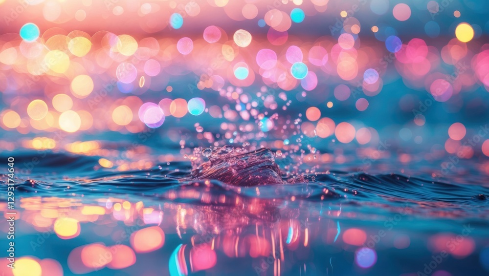 Poster vibrant water surface with colorful bokeh reflections creating a dreamy abstract ocean background fo