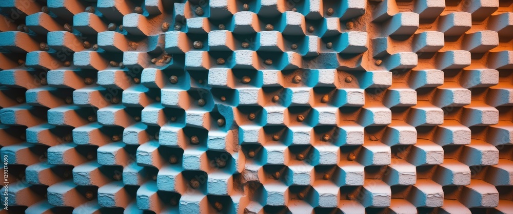 Aufkleber textured wall pattern with geometric shapes and blue-orange color contrast showcasing visual interes