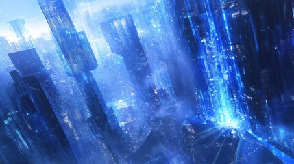 Futuristic Cityscape Aerial View of Glowing Towers