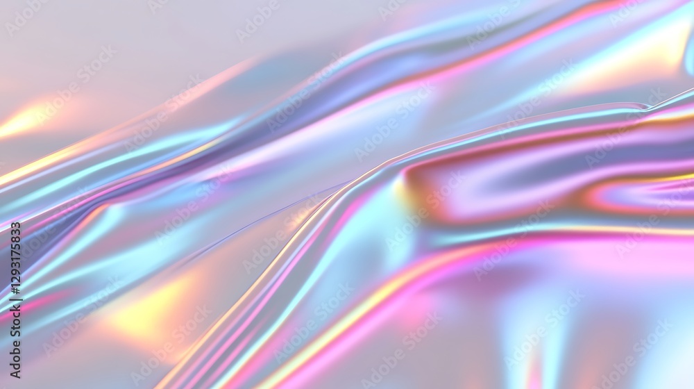Poster colorful iridescent fabric texture with smooth waves and soft light reflections for background use