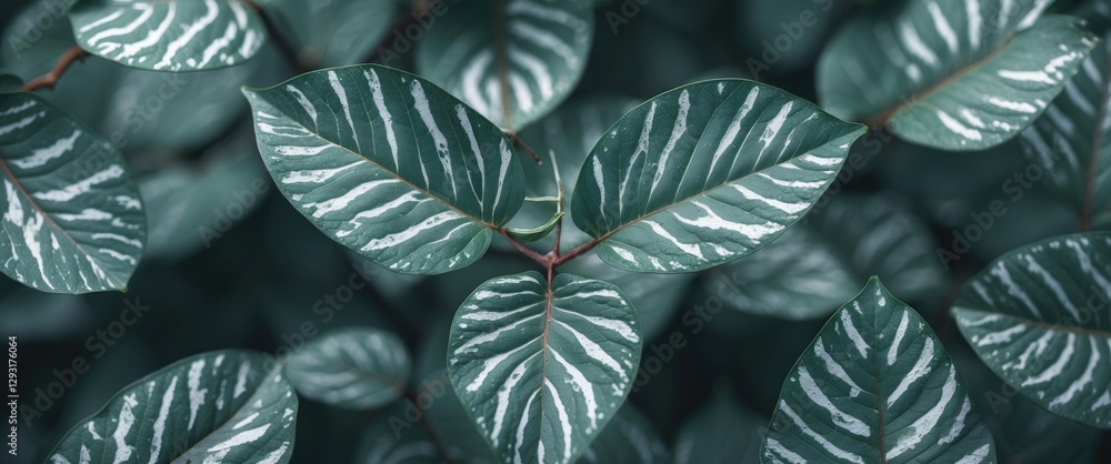 Poster close up view of vibrant patterned leaves with rich green hues and detailed textures providing ample