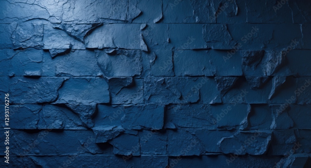 Poster textured deep blue wall with uneven surface featuring three-dimensional depth for architectural or d