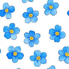 Obraz premium Lovely continuous pattern with delicate blue watercolor blossoms. Stock illustration