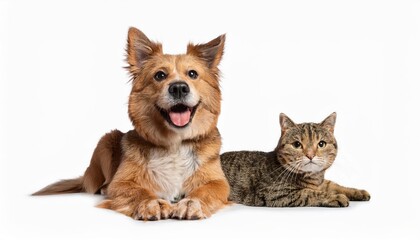 Adorable Mixed Breed Terrier Dog and Tabby Cat Bonding Happily A Playful Scene of Harmony in Warmth, Showcasing the Joyful Interaction Between Two Pets Under the Soft Light.