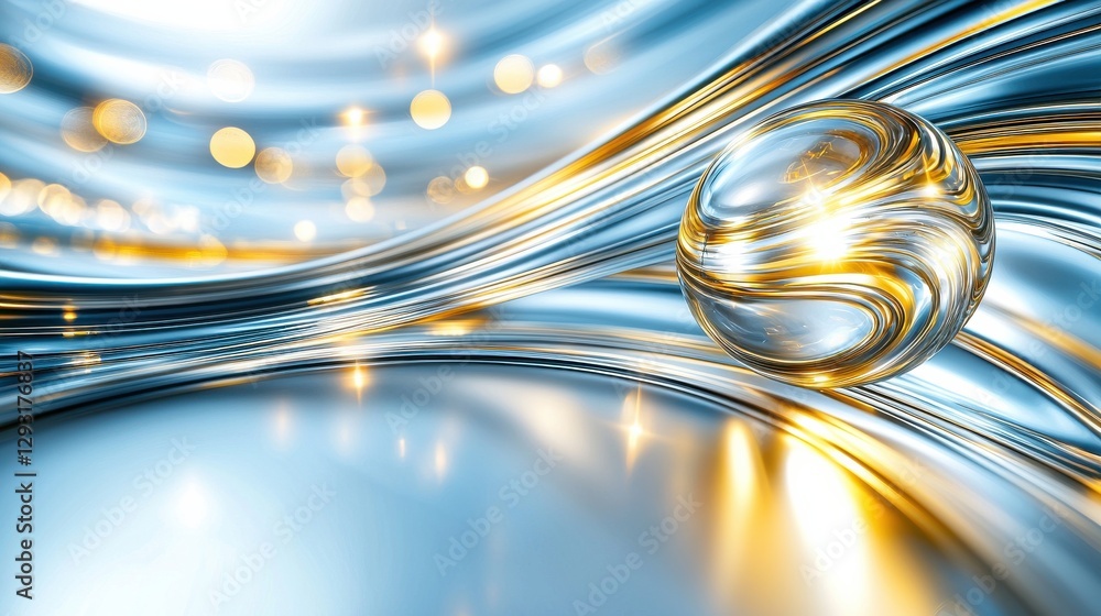 Poster a shimmering orb rests on flowing, luminous waves of light, creating a mesmerizing interplay of refl