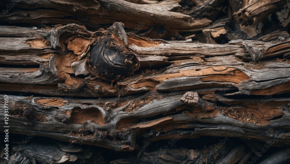 Aufkleber close-up of decaying wood surface displaying textures and organic patterns from weathering and decom