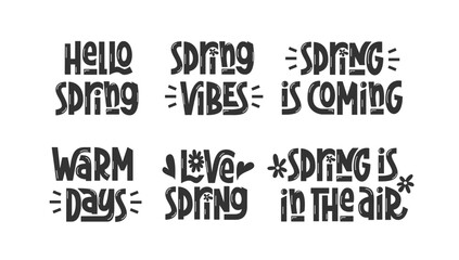 Spring Quotes Set. Vector Hand Lettering of Seasonal Spring Phrases. 