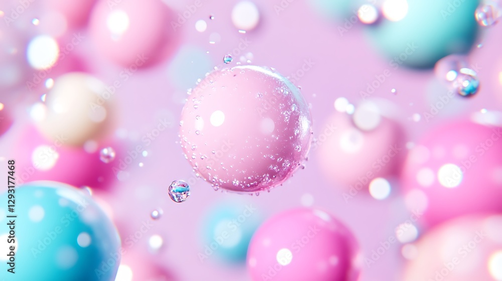 Poster colorful spheres with bubbles in soft pastels creating a dreamy abstract background texture
