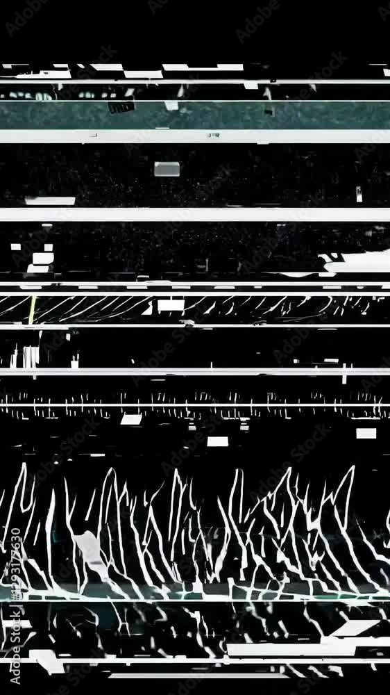 Poster abstract geometric transition with digital glitch patterns and distorted lines