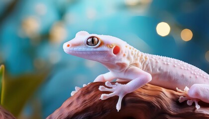 Naklejka premium Translucent Gecko in Fantasy Land A Captivating Glance at the Enchanting Luminescence of an Otherworldly Creature Amidst a Vibrant Flora and Fauna Realm, Evoking a Sense of Mystery and Wonder.