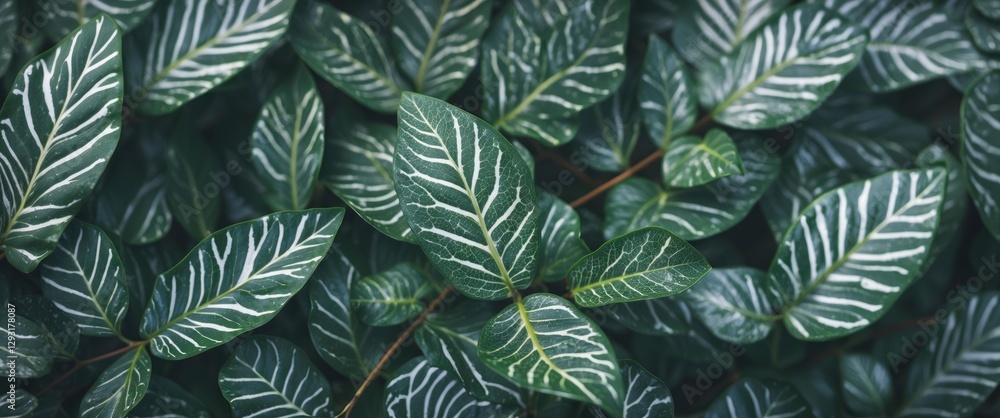 Aufkleber close-up of lush green leaves with intricate patterns providing a natural backdrop for text or desig