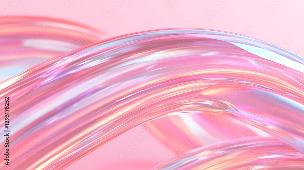 Poster colorful transparent waves with glossy surface and soft pink background for abstract design and art
