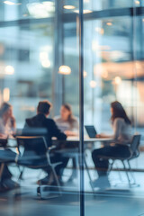 Abstract blur image of Business people walking at modern hallway with bokeh for background usage