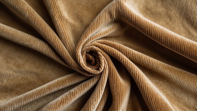 Velvet fabric texture swirl in beige tone showcasing soft, luxurious, and rich surface ideal for fashion and interior design backgrounds