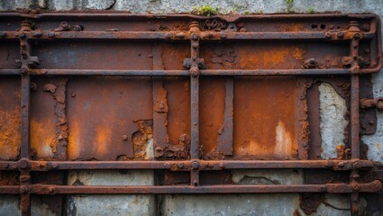 Decayed iron wall with prominent brown rust highlighting texture and age in an industrial setting. Perfect for backgrounds or historical themes.