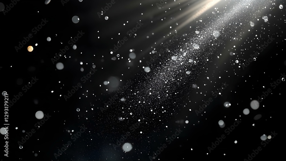 Poster a collection of shimmering particles and light rays against a dark background, creating a sparkling 