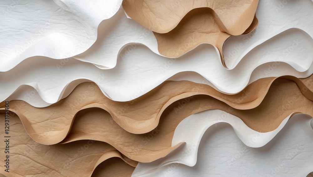 Poster elegant abstract texture of white and light brown mulberry paper creating a wavy layered background 