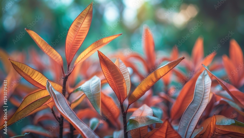 Aufkleber vibrant tamarind leaves with soft blurred background featuring generous space for text overlay and n