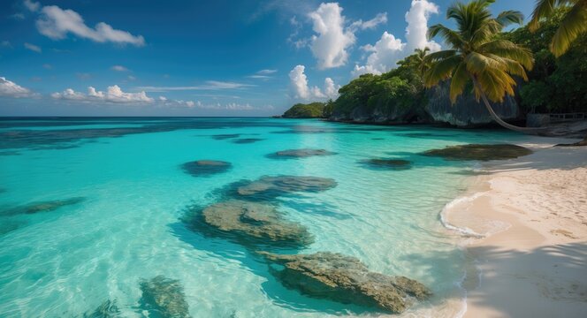 Pristine Turquoise Waters and Scenic Coastal Landscape at a Serene Tropical Beach