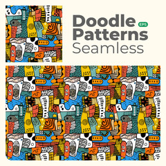 Doodle abstract full color patterns seamless