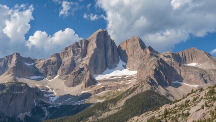 Majestic Rocky Mountain Peaks Under Clear Blue Sky with Empty Space for Text in Natural Park Setting
