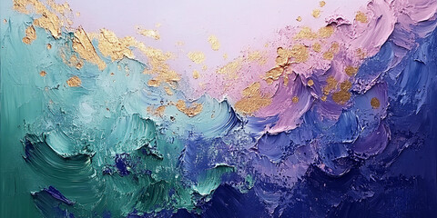 Abstract Ocean Waves Painting with Thick Brush Strokes, Glitter Texture, and Vibrant Colors in a Bold, Modern Style Representing the Power of the Sea