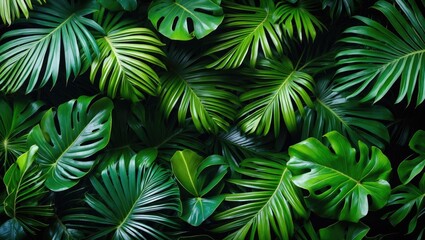 Lush Tropical Green Leaves Background for Nature and Botanical Designs