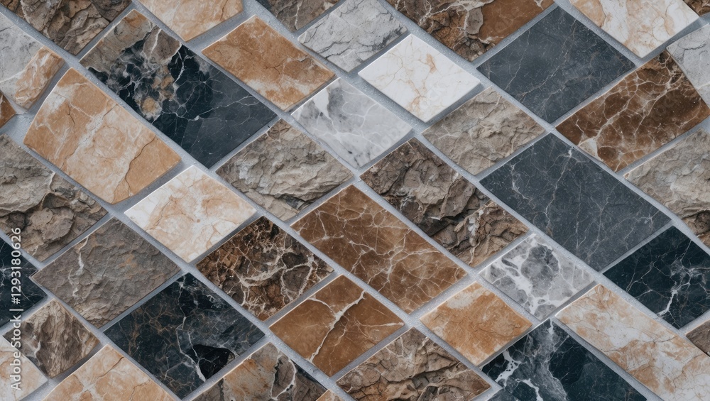 Poster geometric pattern of luxury marble tiles in earthy tones creating an elegant and sophisticated backg
