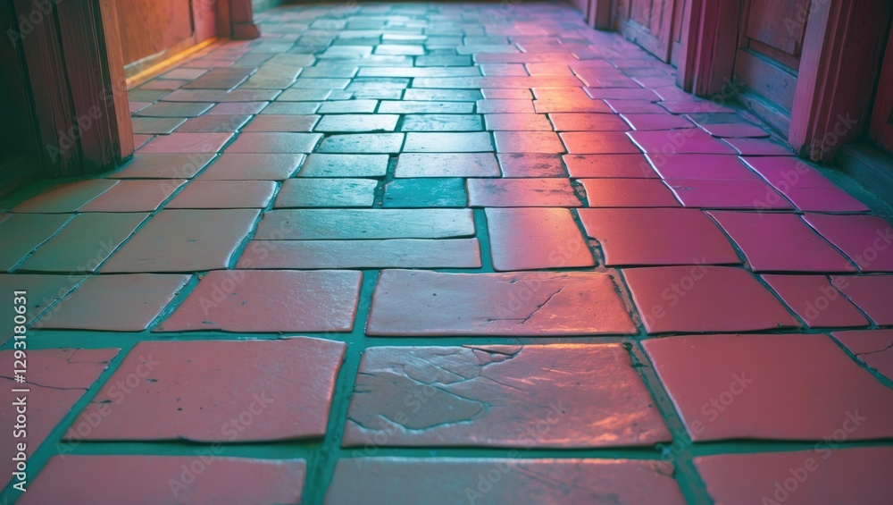 Poster stylish rectangular tiled floor in vibrant colors creating a neat and modern ambiance in an interior