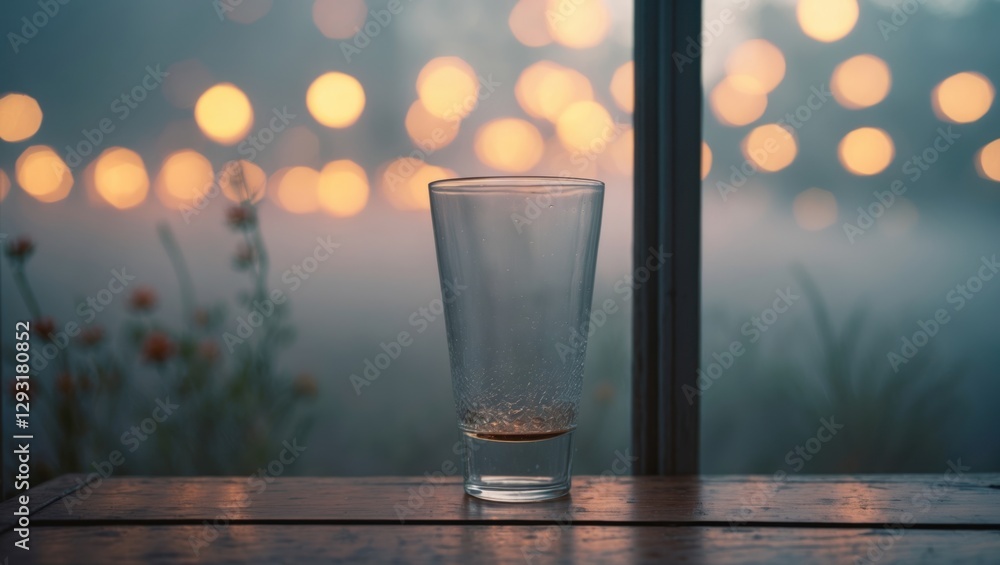 Aufkleber bokeh effect from a glass in foggy morning light with blurred background creating a serene and tranq