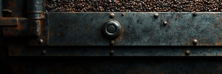 Close-up of Industrial Metal Panel with Rivets and Textured Surface Highlighting Functionality in Modern Manufacturing Environments