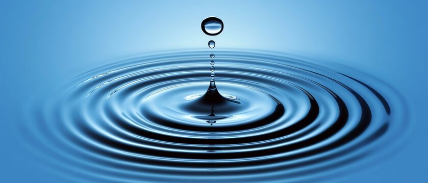 A drop of water is falling into a large blue wave