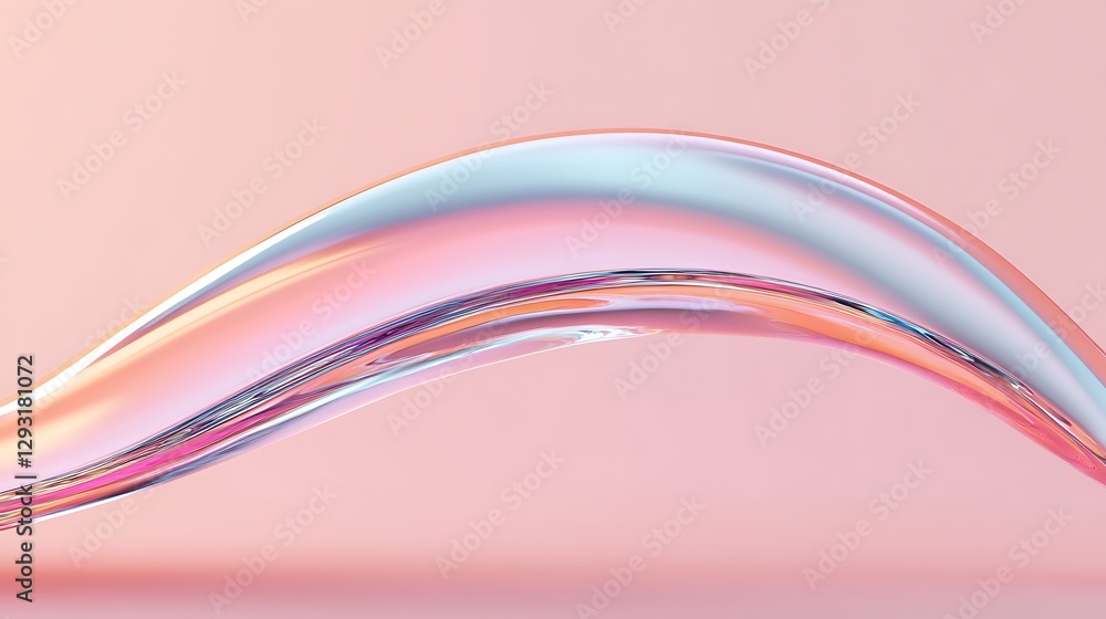 Poster elegant and fluid colorful wave motion with smooth reflection on soft pink background