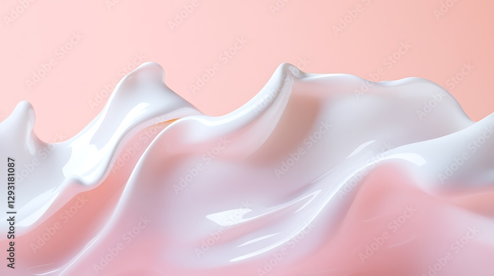 Poster elegant and soft abstract waves of glossy texture with subtle pale pink background and fluid formati