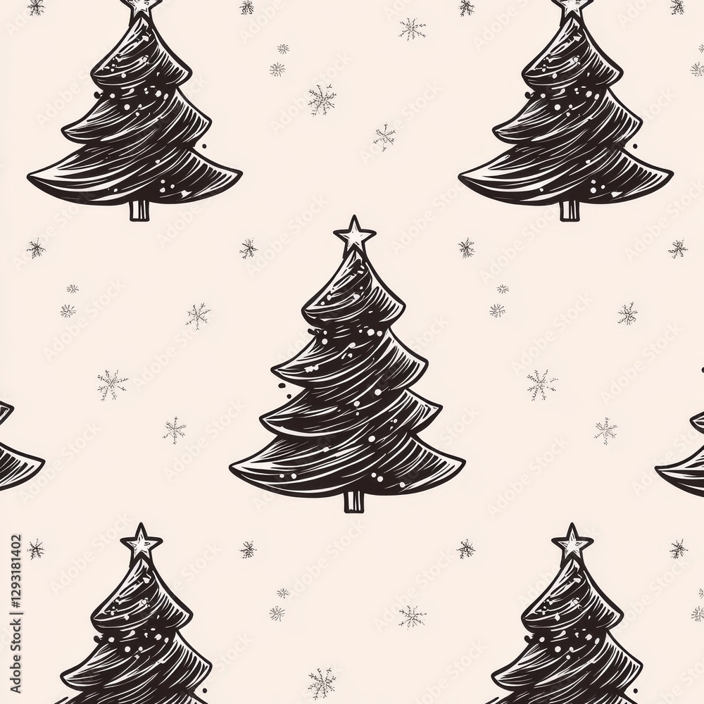 Poster continuous fir tree pattern. beautiful holiday background with abstract fir trees created by hand. r